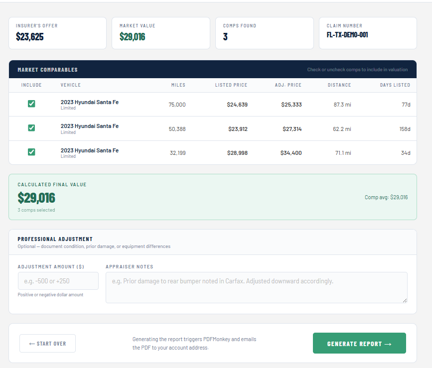 Second Look Value Pro Appraiser Enterprise Portal — Review Comparables